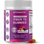 Vitamatic Prebiotic Fiber Gummies 240 count bottle front view showing adult digestive health support packaging.