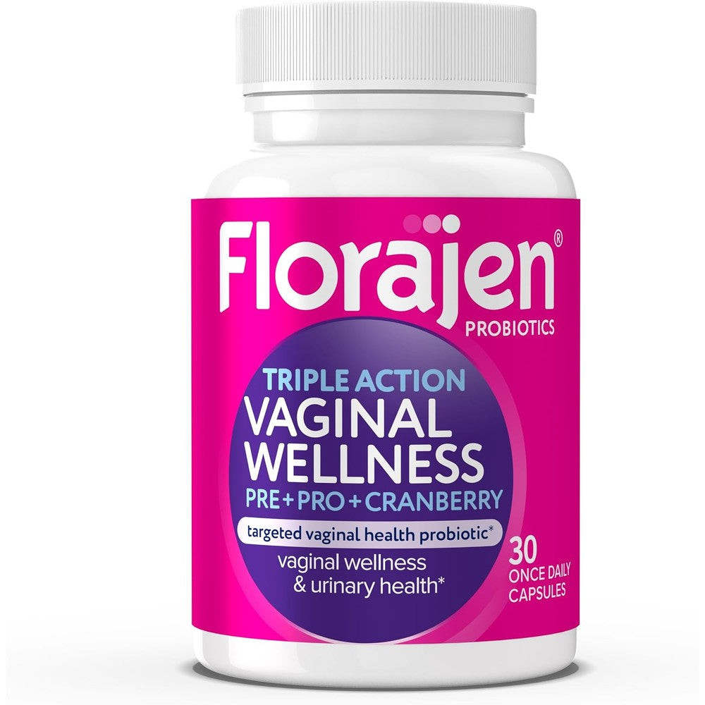 Florajen Women’s Triple Action Probiotic front bottle view for vaginal wellness