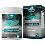 NaturaLife Labs Probiotics 70 Billion CFU front view packaging bottle for digestive wellness.