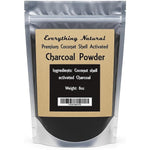 Everything Natural Extra Large Activated Charcoal Coconut Shell Powder front view showing premium resealable silver pouch