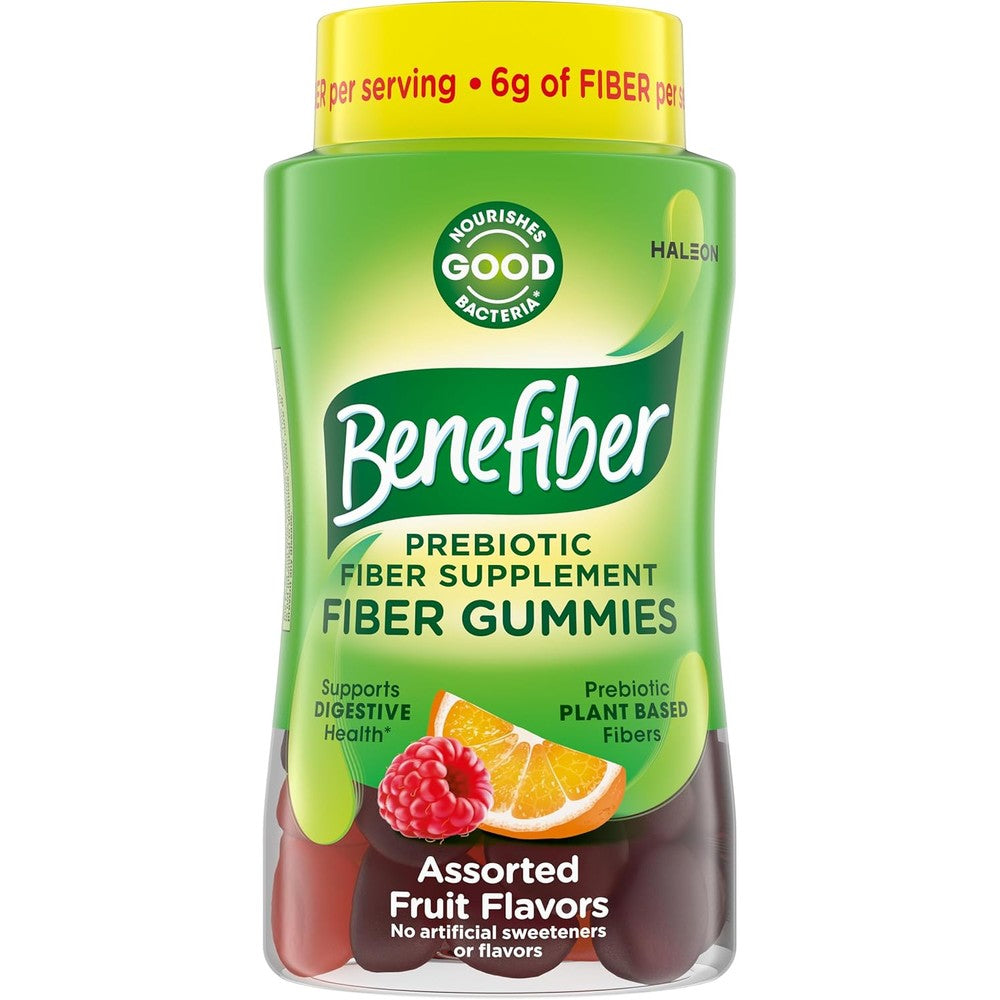 Benefiber prebiotic fiber supplement gummies front view bottle for digestive health support