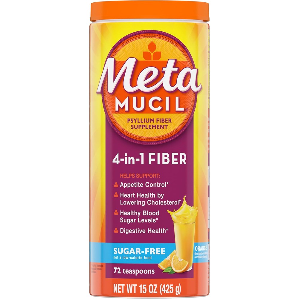 Metamucil 4-in-1 Sugar-Free Orange Smooth Powder front view container