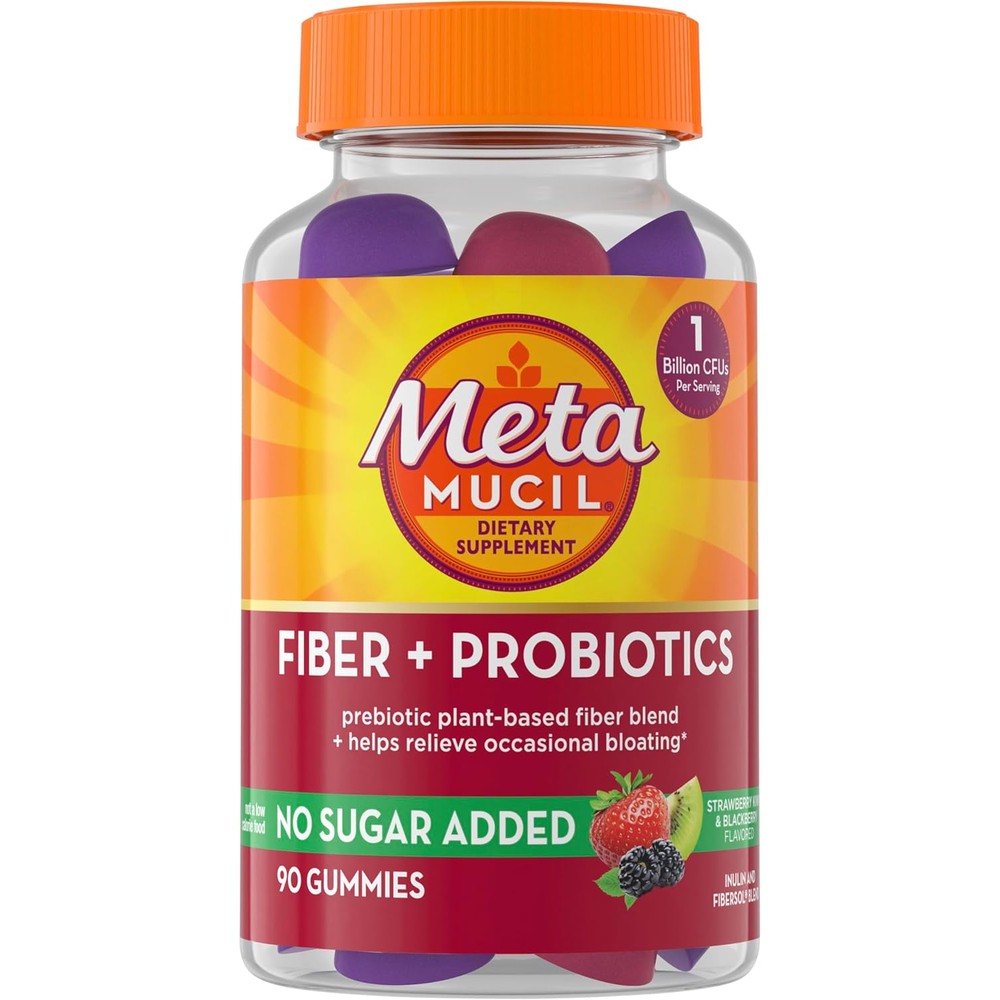 Metamucil Fiber and Probiotics Gummies front view bottle for adult digestive health