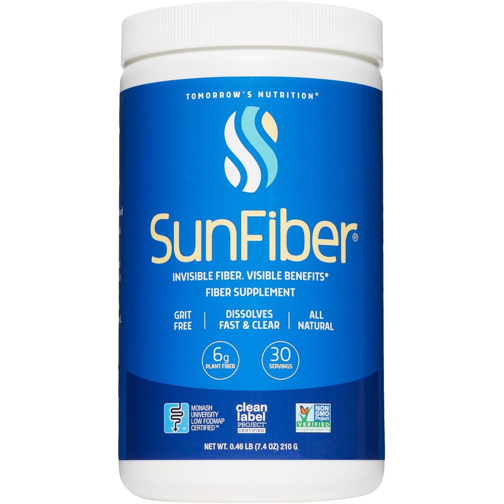 Tomorrow's Nutrition Sunfiber Prebiotic Fiber Powder front view container for digestive health.