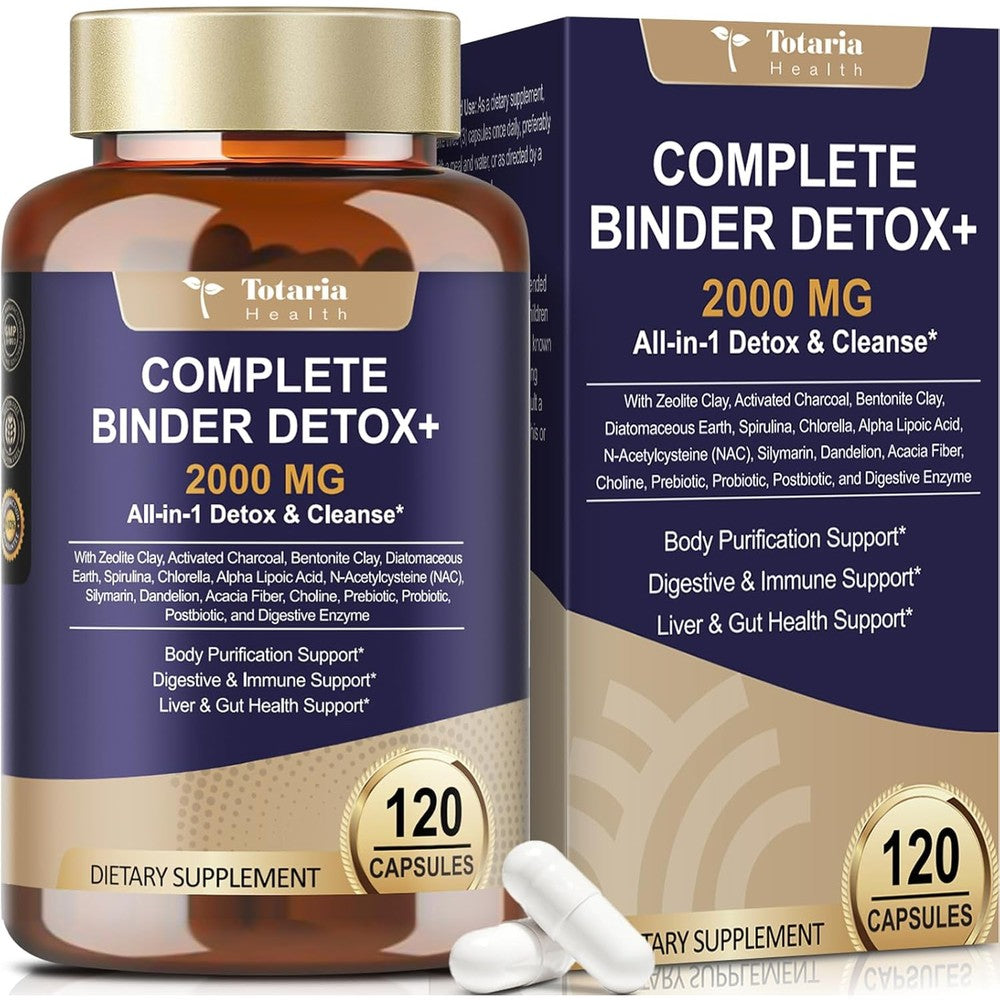 Totaria All-In-1 Detox Binder 120 capsules front view showcasing the 2000MG formula label.