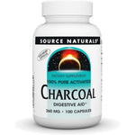 Source Naturals Charcoal 100 Percent Pure Activated Digestive Aid 100 capsules front view showing bottle label