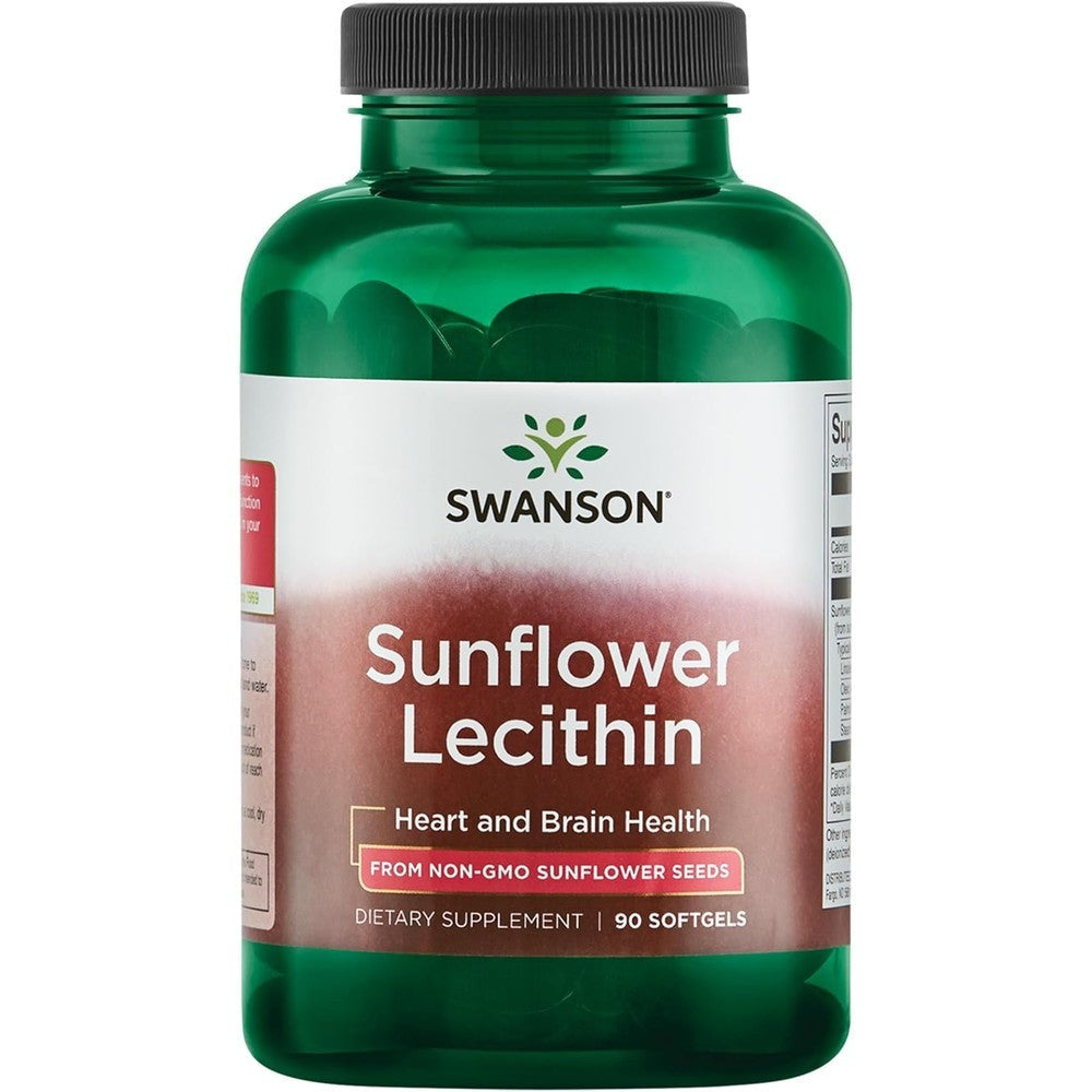 Swanson Sunflower Lecithin 1200 mg 90 softgels bottle front view for heart health support