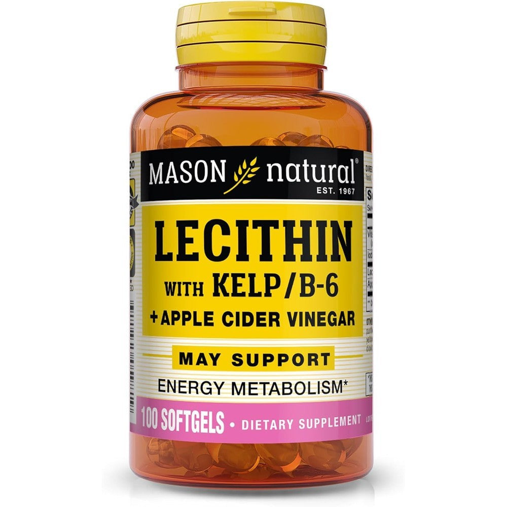 Mason Natural Lecithin with Kelp Vitamin B6 and Apple Cider Vinegar 100 softgels bottle front view
