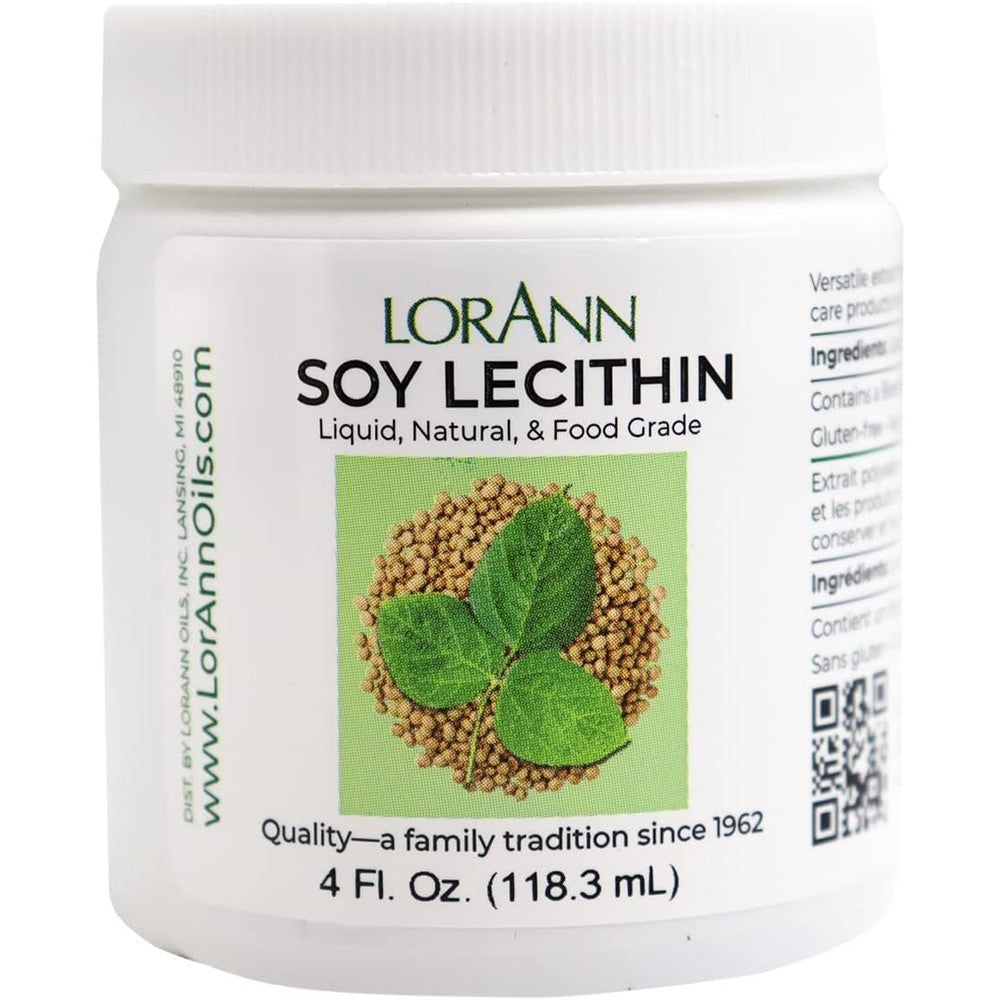 LorAnn Oils Liquid Soy Lecithin 4 Ounce Jar front view food grade emulsifier for professional candy making