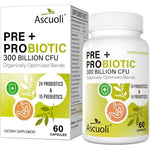Ascuoli Probiotics 60 vegetarian capsules front view bottle showing 300 billion CFU count