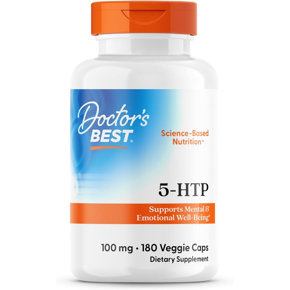 Doctor's Best 5-HTP 100 milligram 180 veggie capsules front bottle view for emotional well-being