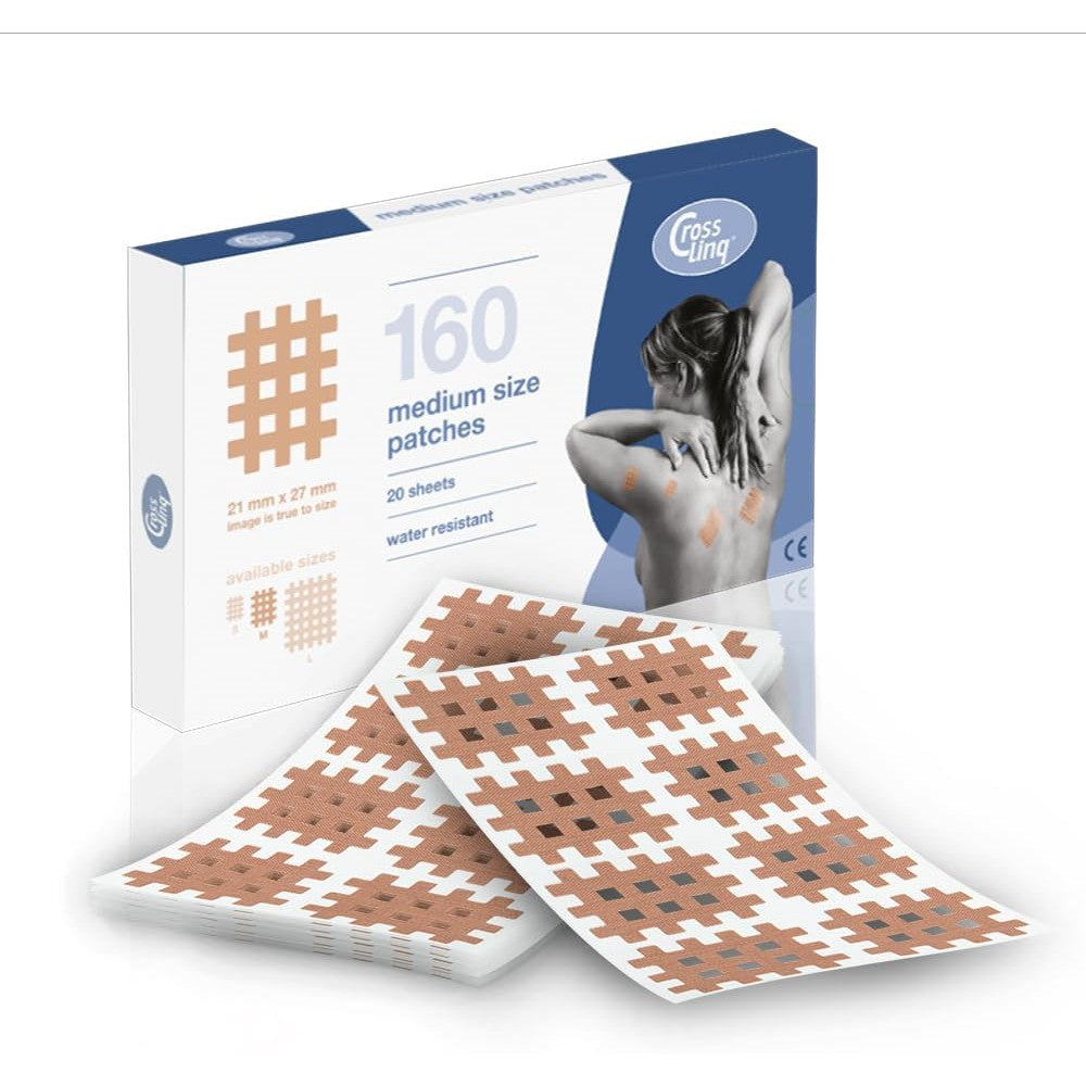 CrossLinq Gittertape Pflasters | 160 Medium Gitterpflaster | Akupunkturpflaster zur Schmerzlinderung | Wasserfest & Hautfreundlich | Crosstapes mit extra starkem Halt | Beige