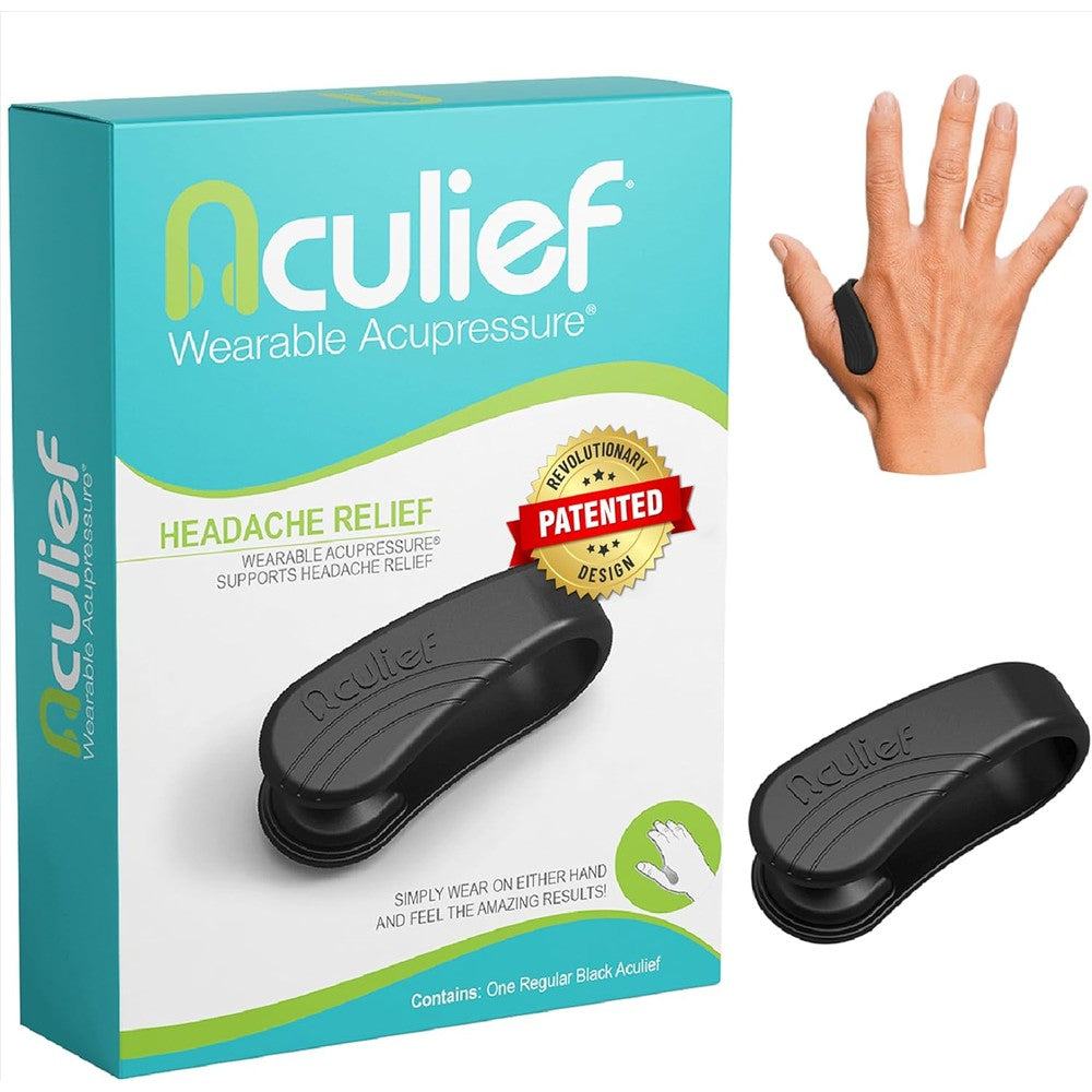 Aculief Wearable Acupressure Hand Clip - Stress Management with Thumb Pressure Point Device - Portable Wellness with Acupressure Clips for Hands - Regular, Black
