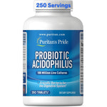 Puritan's Pride Daily Probiotic Acidophilus 250 Tablets front view bottle for digestive support