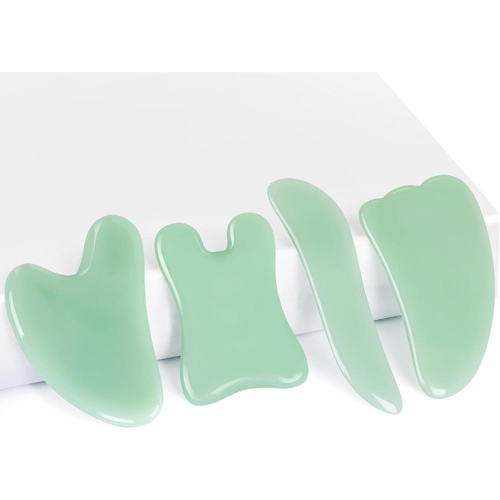 airogym Guasha Massage Tool，Natural Stone Gua Sha Board, 4PCS Guasha Stone Scraping Massage Sets for SPA Acupuncture Physical Therapy Muscle Knots Facial Caring Point Treatment Lymphatic Drainage