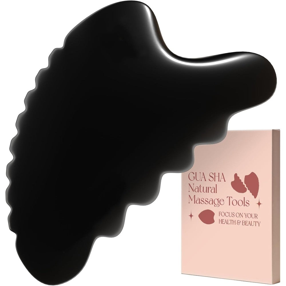 tophld Gua Sha Facial Tools, Natural Bian Stone Gua Sha Jade Massage Tool, Body Gua Sha Stone with Comb, Large GuaSha Set for Traditional Acupuncture Therapy(Wave-Edge)