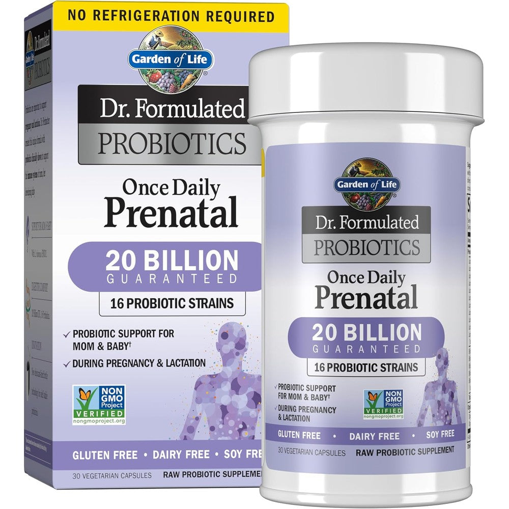 Garden of Life Dr Formulated Once Daily Prenatal Probiotic front bottle view for maternal digestive support