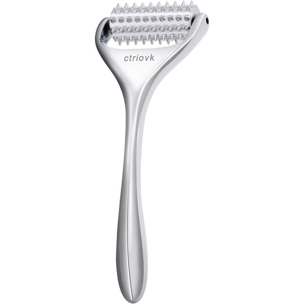 ctriovk Acupuncture Massage Roller, Stainless Steel, Portable Manual Roller for Whole Body Pain Relief, Puffiness Reduce and Muscle Relaxation Massage