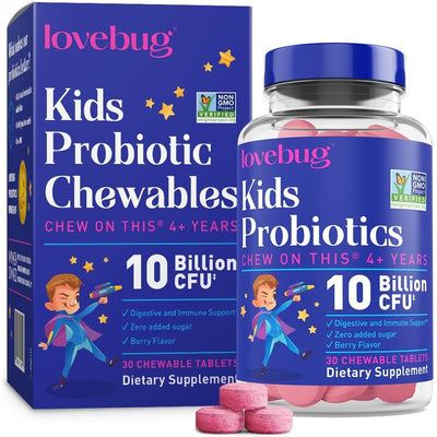 lovebug chew on this kids probiotic 30 tablets bottle