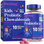 Lovebug Kids Probiotic Chewables 30 Tablets front view showcasing the packaging for children digestive health.
