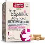 Jarrow Formulas Fem-Dophilus Advanced 30 vegan capsules front view authentic bottle packaging.