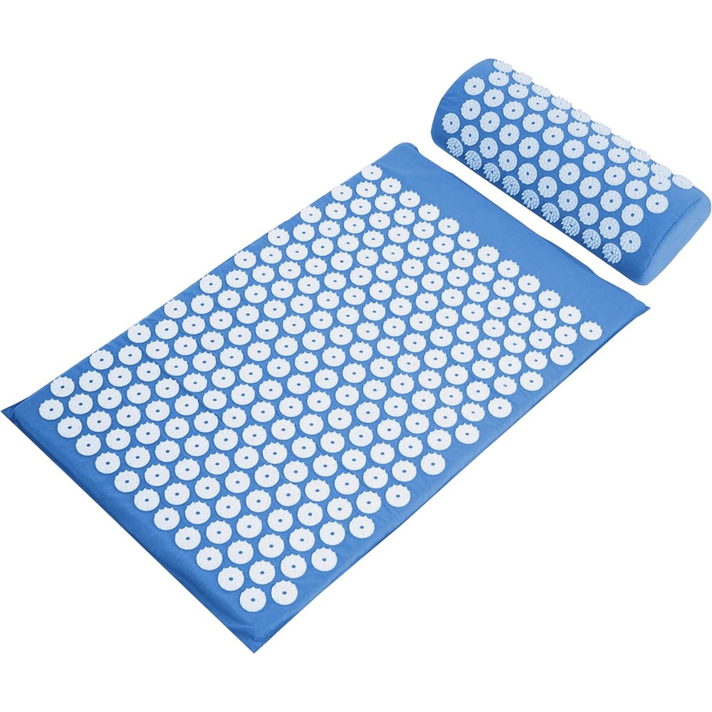 Fitvids Acupressure Mat and Pillow Set for Back/Neck Pain, Acupuncture Products to Relieve Muscle Fatigue, Improve Insomnia for Sedentary People, Acupuncture Eases Stress, Massage Mat, Blue