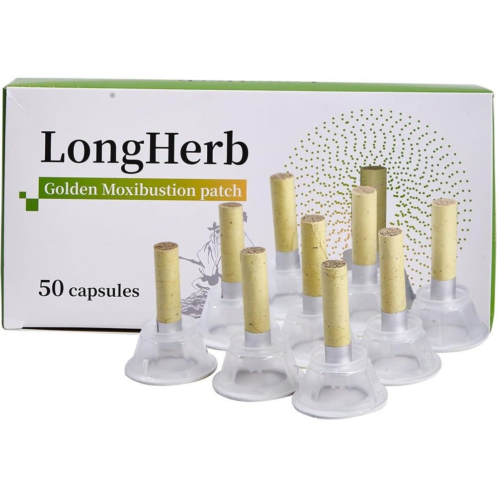 LongHerb Moxa Stick for Moxibustion,The Moxibustion Sticks are Made of 60:1 high-Purity Mugwort Aged for 10 Years,Self Adhesive Mini Moxa Rolls, Portable Safe Home for Acupuncture (50pcs)