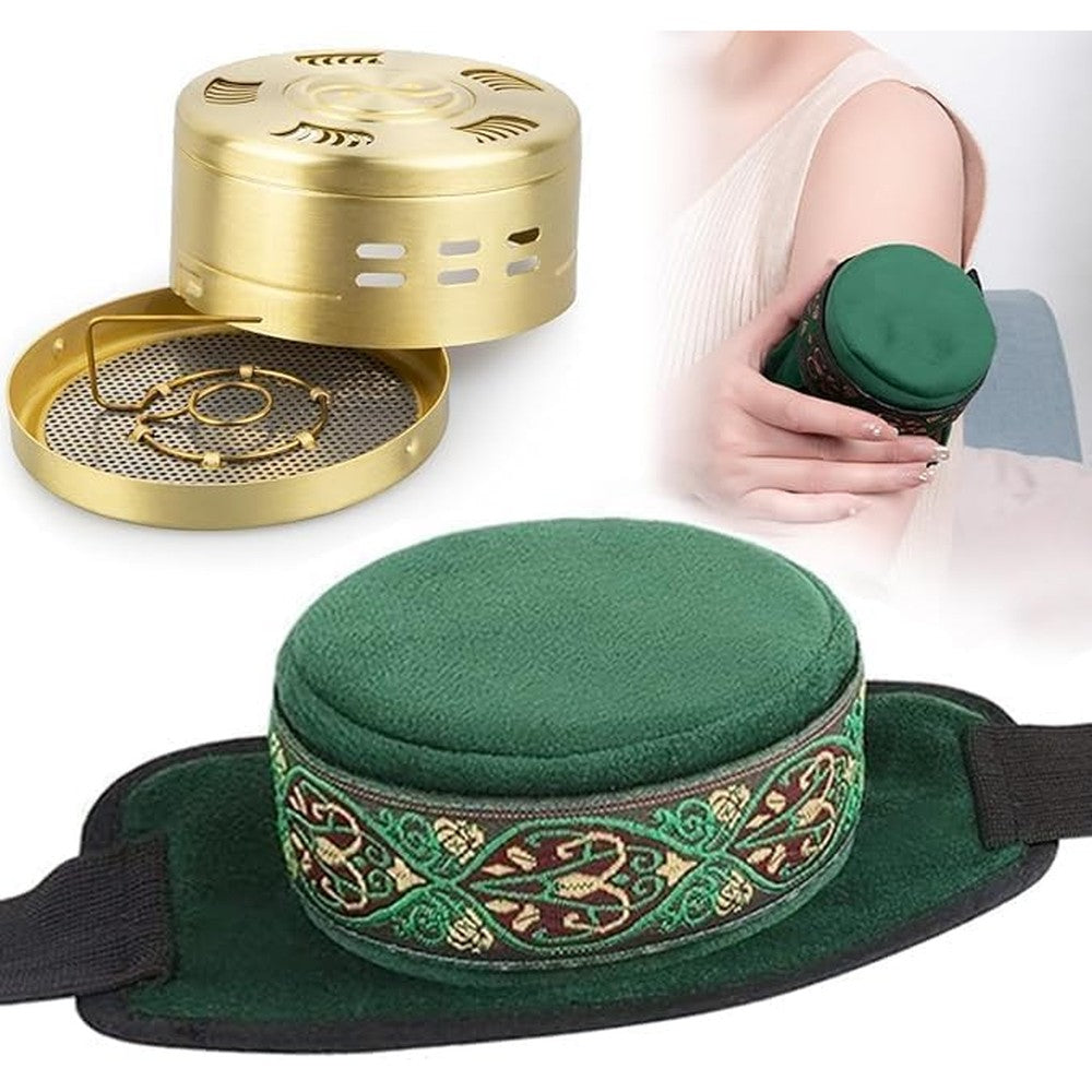 Velorique Smokeless Copper Moxa Box, Copper Tank Moxibustion Treatment Tool, Ai Jiu Bag with Box for Neck Shoulder Back for Remove Dampness, 艾灸包 艾灸盒