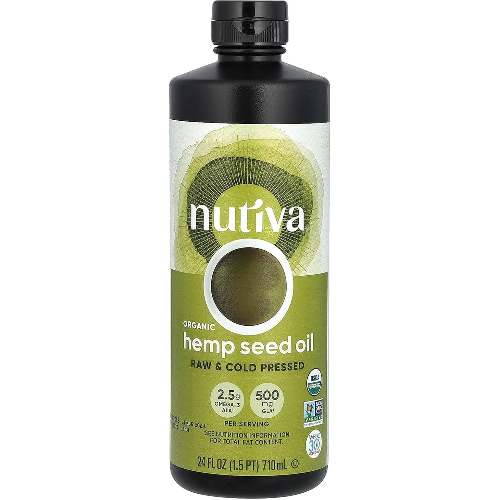 Nutiva Organic Cold-Pressed Raw Hemp Seed Oil 24 Fluid Ounce bottle front view