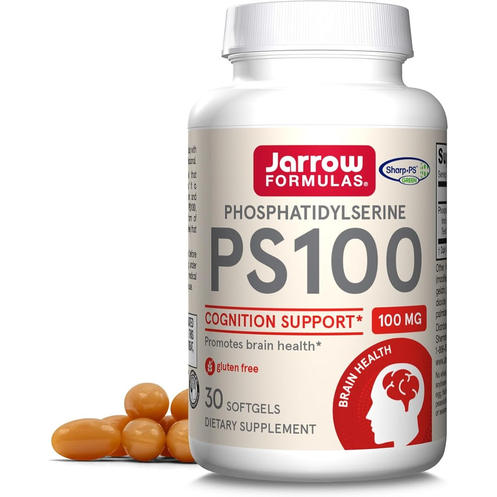 Jarrow Formulas PS100 Phosphatidylserine 100mg 60 Softgels front view bottle for cognitive health
