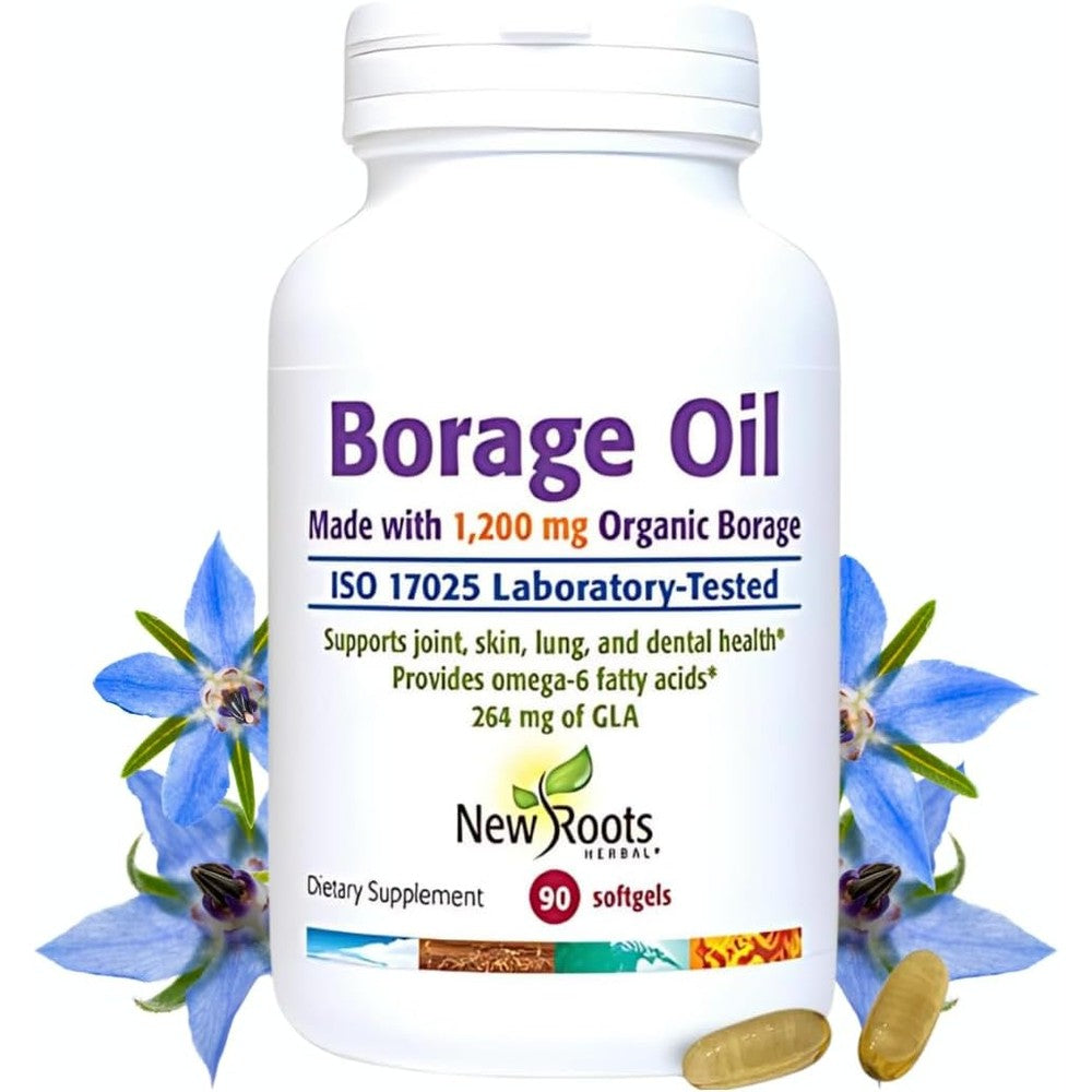New Roots Herbal Borage Oil 1200mg supplement bottle front view