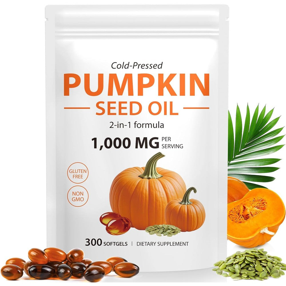 WHLH and Well-Being Pumpkin Seed Oil 300 Capsules front view for hair growth