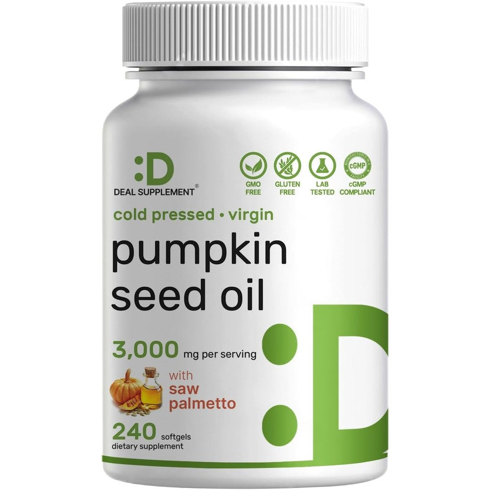 Deal Supplement Pumpkin Seed Oil 3000mg with Saw Palmetto front bottle view