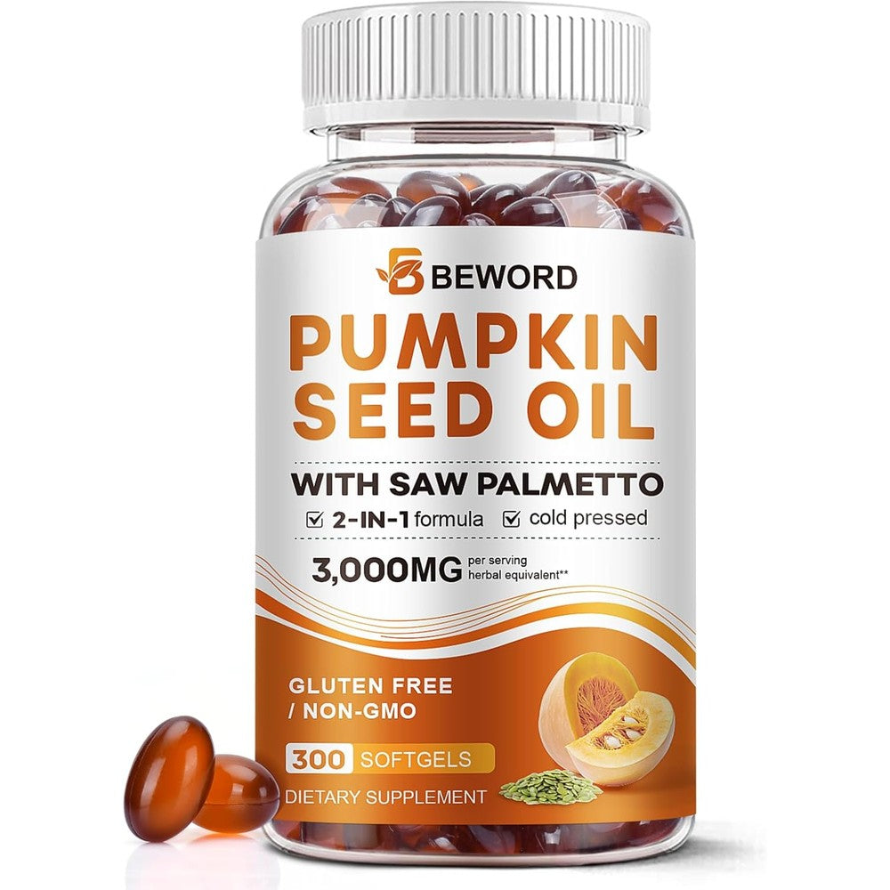 Beword Pumpkin Seed Oil with Saw Palmetto 300 Softgels front view