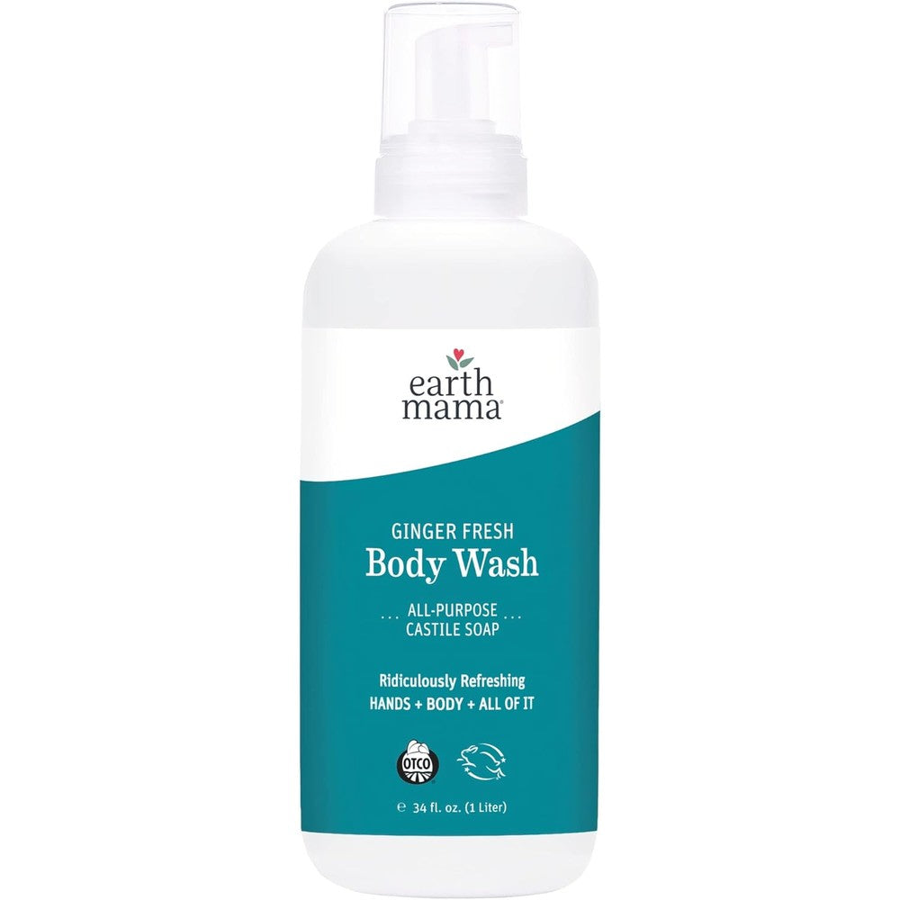 Earth Mama Ginger Fresh Hand & Body Wash | Foaming Hand Soap Refill, Castile Soap Liquid Made with Organic Coconut Oil, Shea Butter, Calendula & Aloe, 34 fl oz