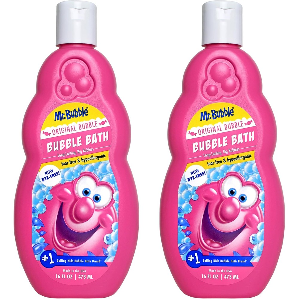Mr. Bubble Original Bubble Bath 16 Ounce front bottle view for kids bath time.