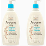 Aveeno Baby Wash and Shampoo 18 ounce pack of 2 front view showing natural oat extract label
