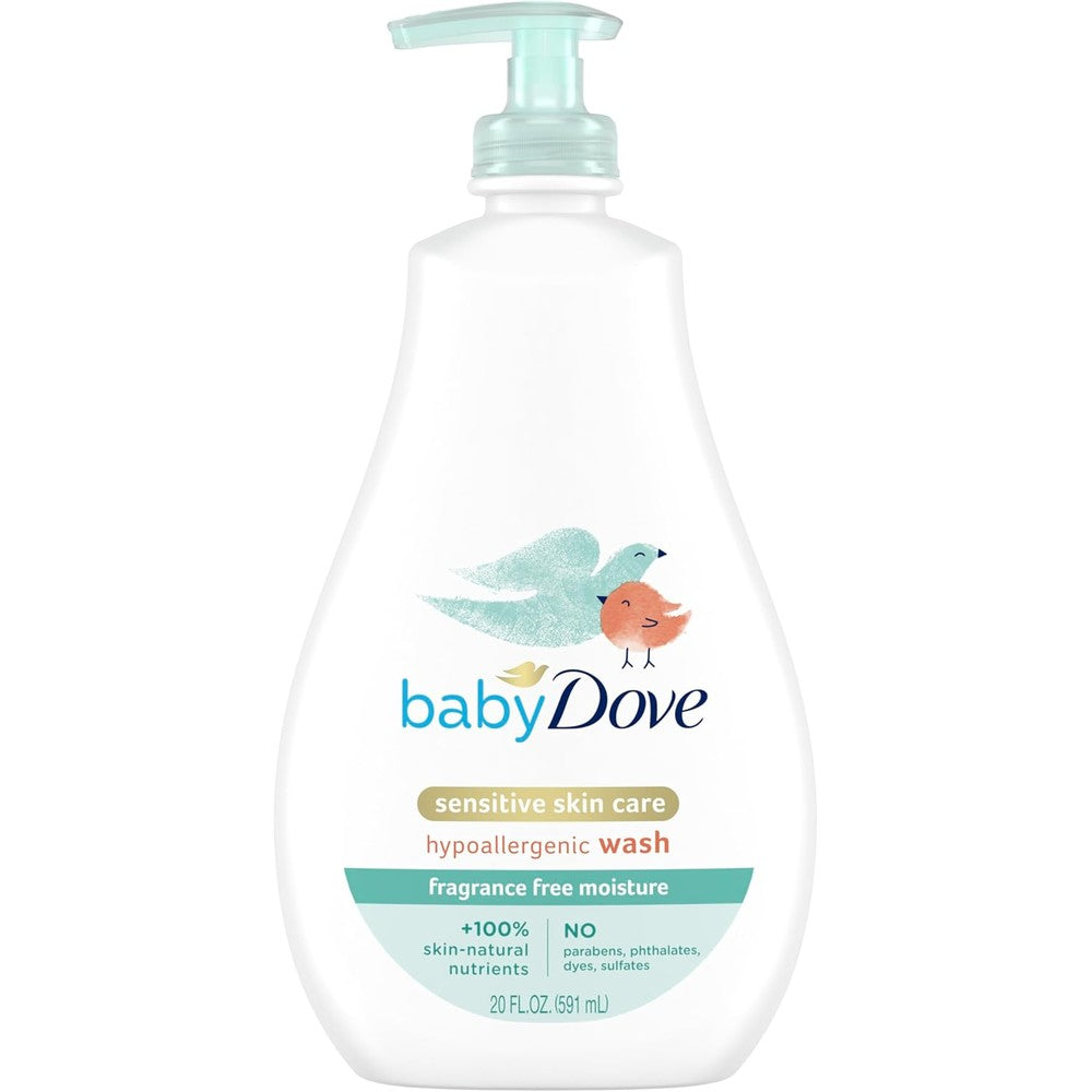 Baby Dove Sensitive Skin Care Baby Wash 20 Fluid Ounce front view for infant bathing.