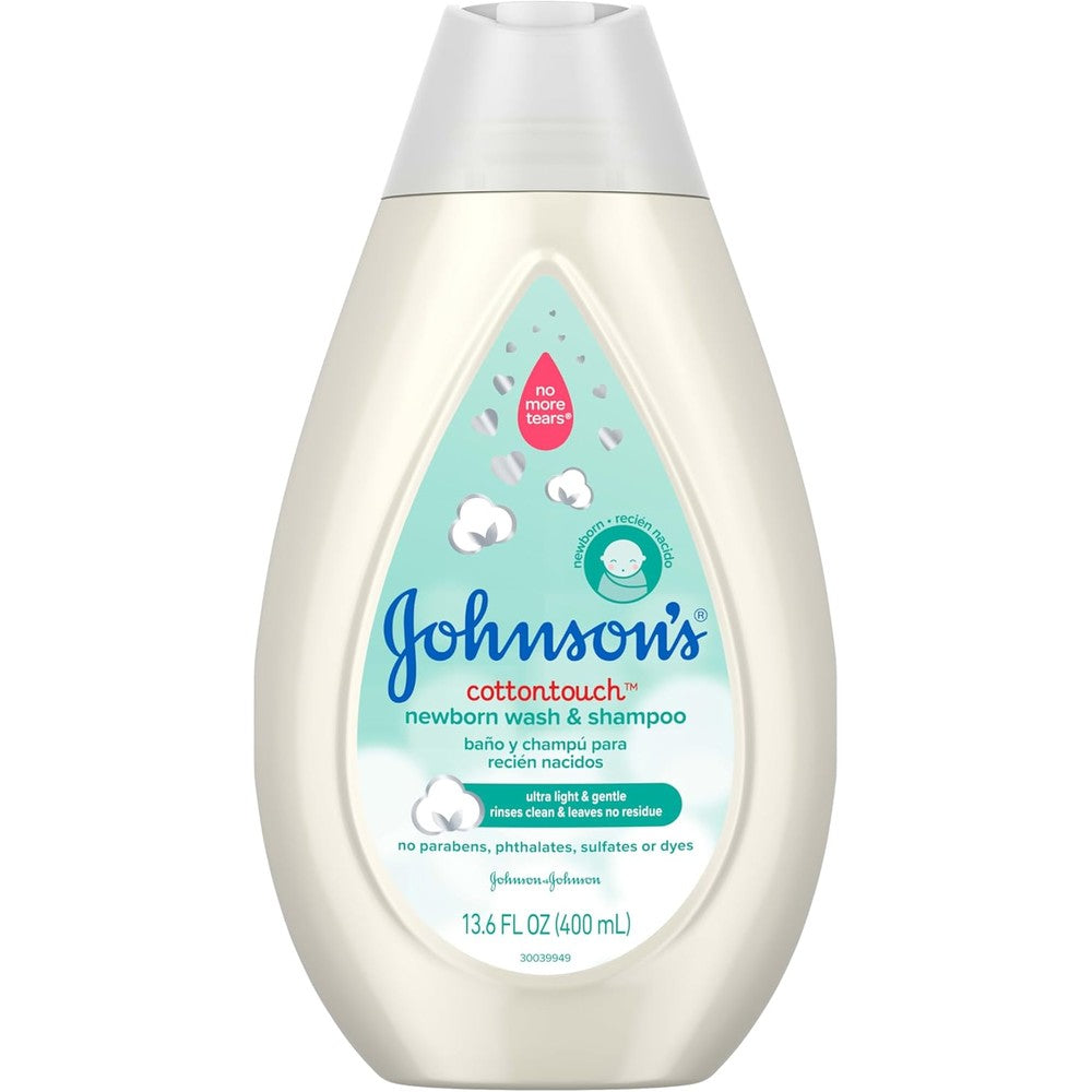 Johnson's CottonTouch Newborn Baby Body Wash and Shampoo front view for sensitive skin care