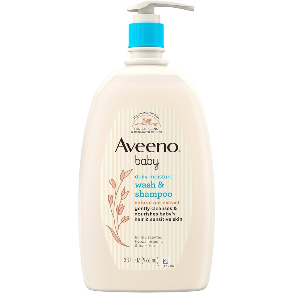 Aveeno Baby Gentle Wash and Shampoo 33 Fluid Ounce front view bottle for sensitive skin care