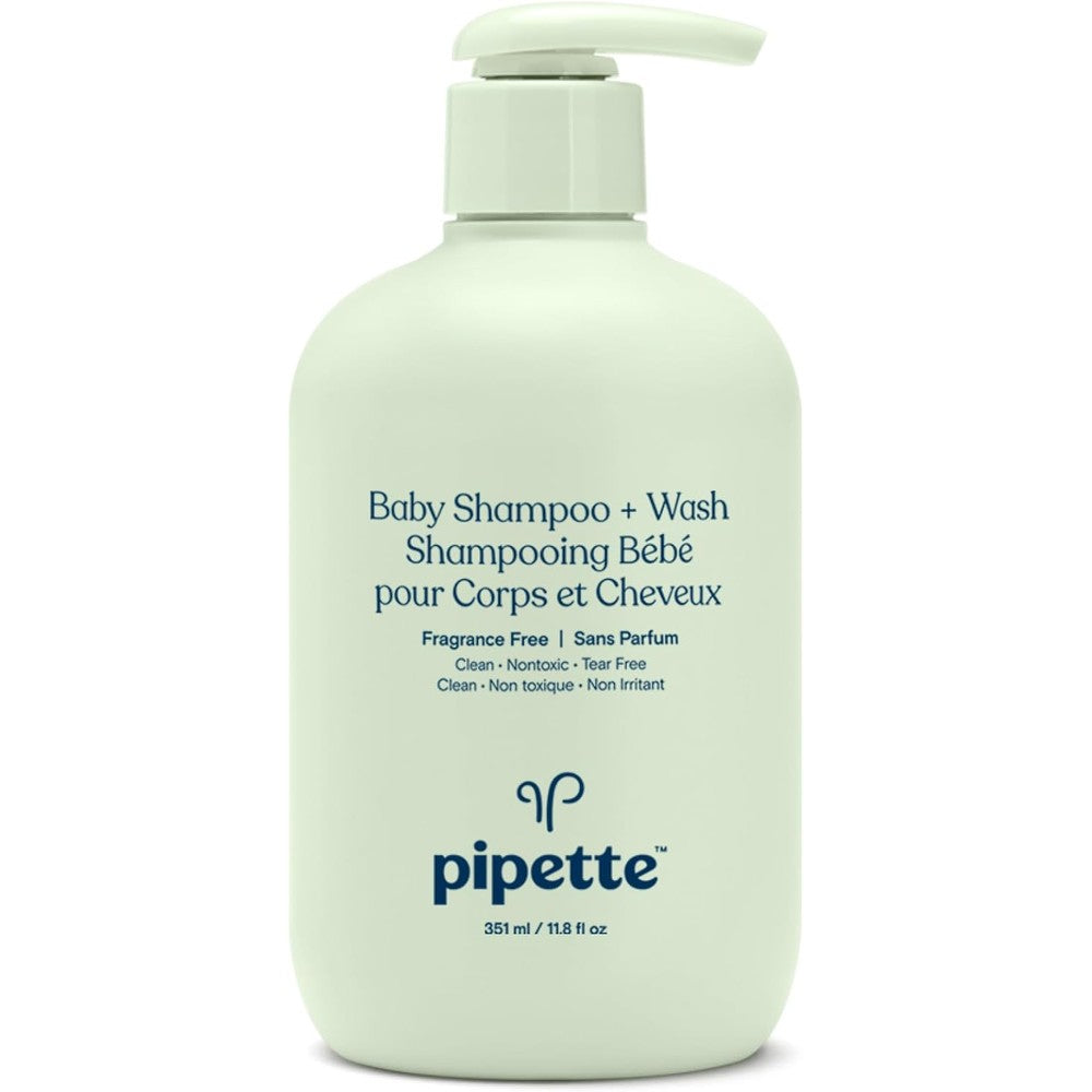Pipette Baby Shampoo and Body Wash Fragrance Free bottle front view for sensitive skin.