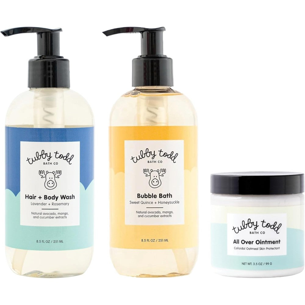 Tubby Todd Essentials Baby Bath Gift Set front view for sensitive skin care.