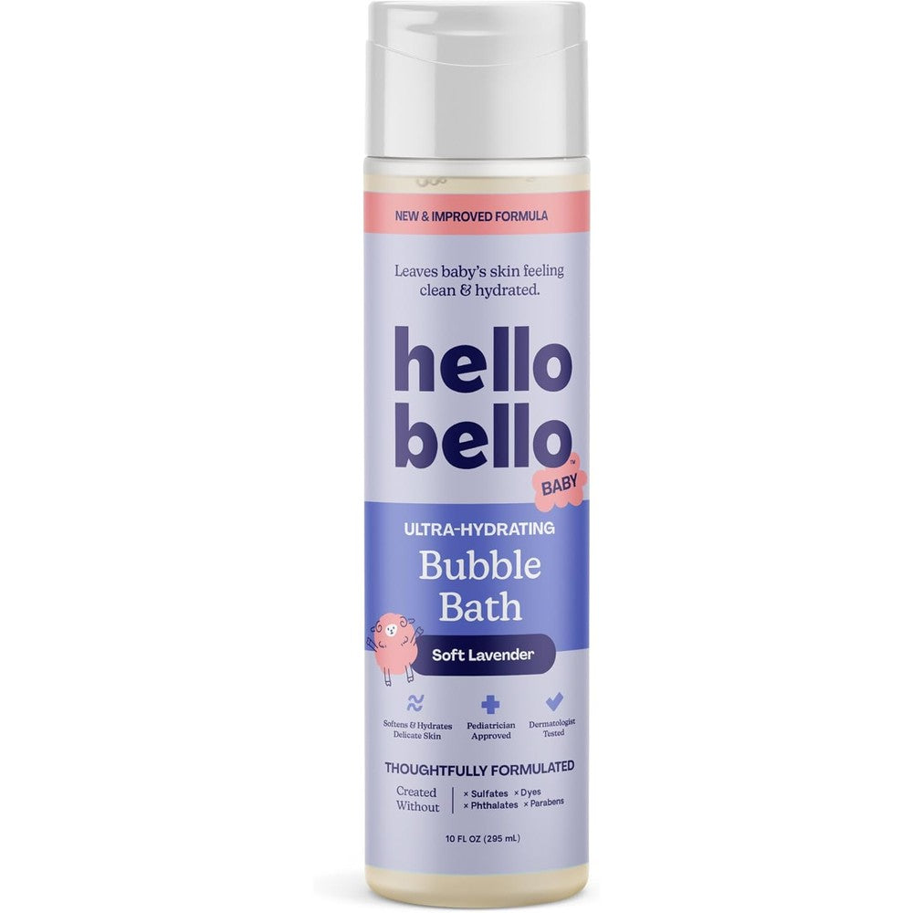 Hello Bello Ultra Hydrating Baby Bubble Bath front view showing lavender packaging.