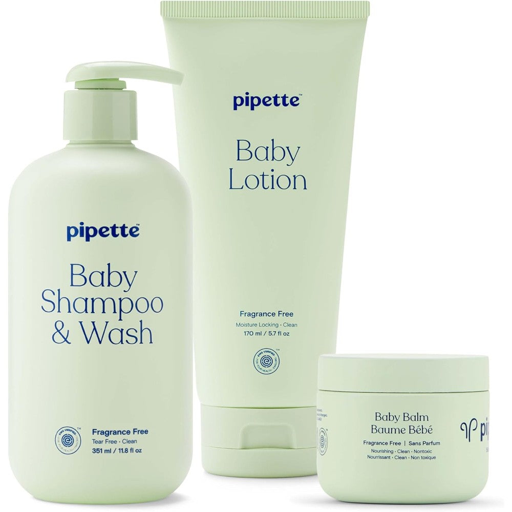 Pipette Fragrance Free Baby Essentials Set front view of 3 pack gift box