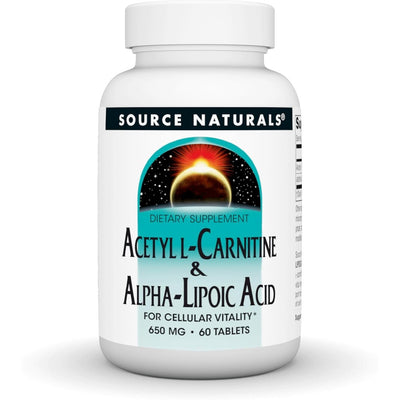 Source Naturals Acetyl L-Carnitine & Alpha-Lipoic Acid, for Cellular Vitality*, 650mg - 60 Tablets