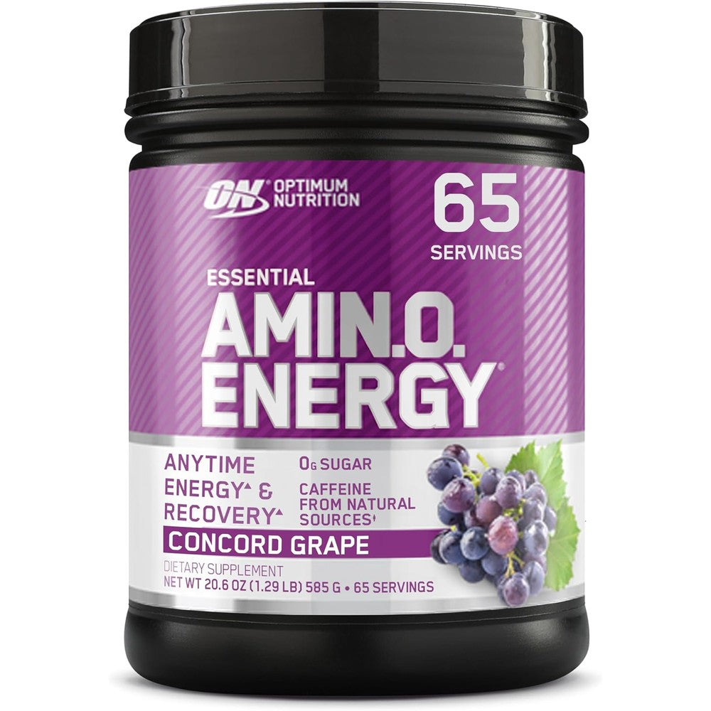 Optimum Nutrition Amino Energy Concord Grape 65 servings front container view.