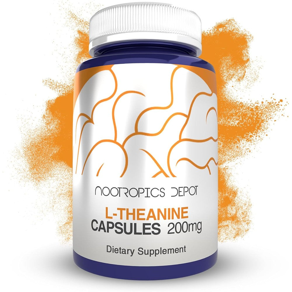 Nootropics Depot L-Theanine 200mg 90 capsules front view for stress relief
