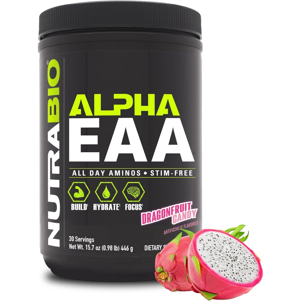 NutraBio Alpha EAA Dragon Fruit Candy front view muscle recovery powder