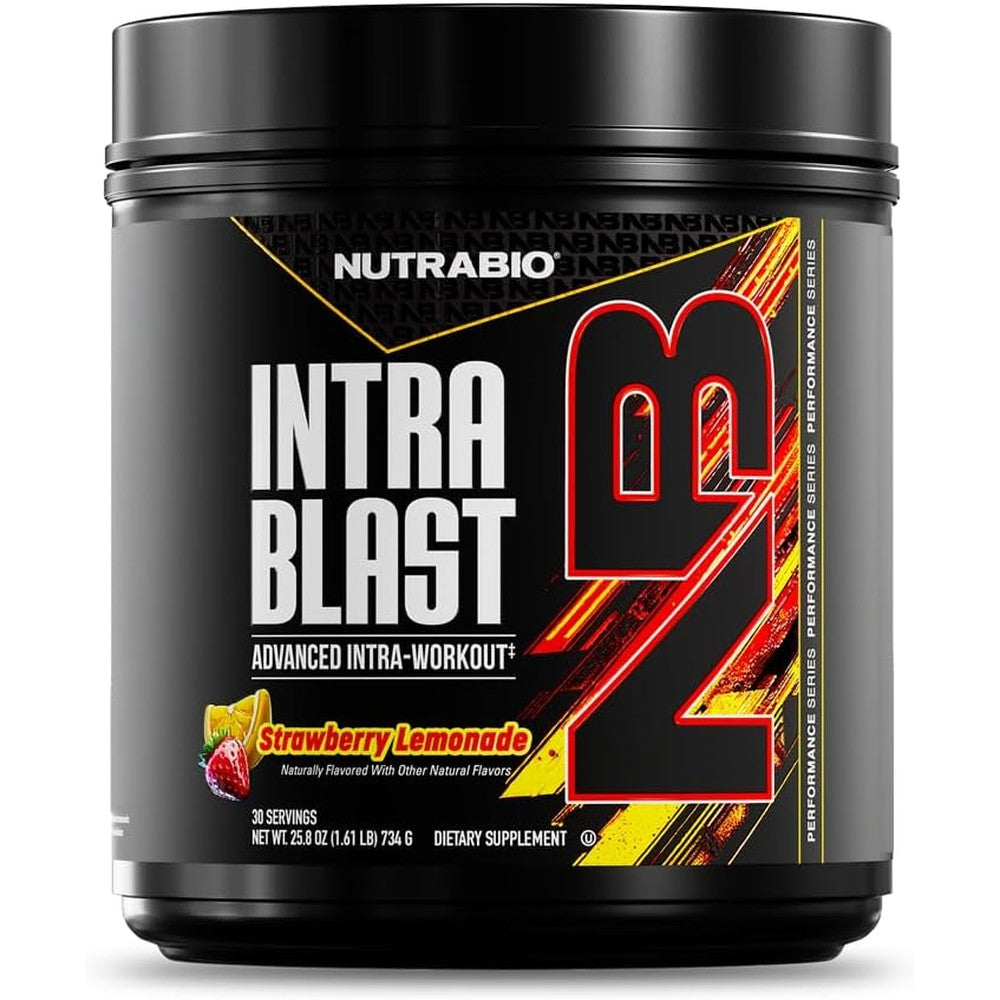 NutraBio Intra Blast Strawberry Lemonade front view intra-workout recovery powder