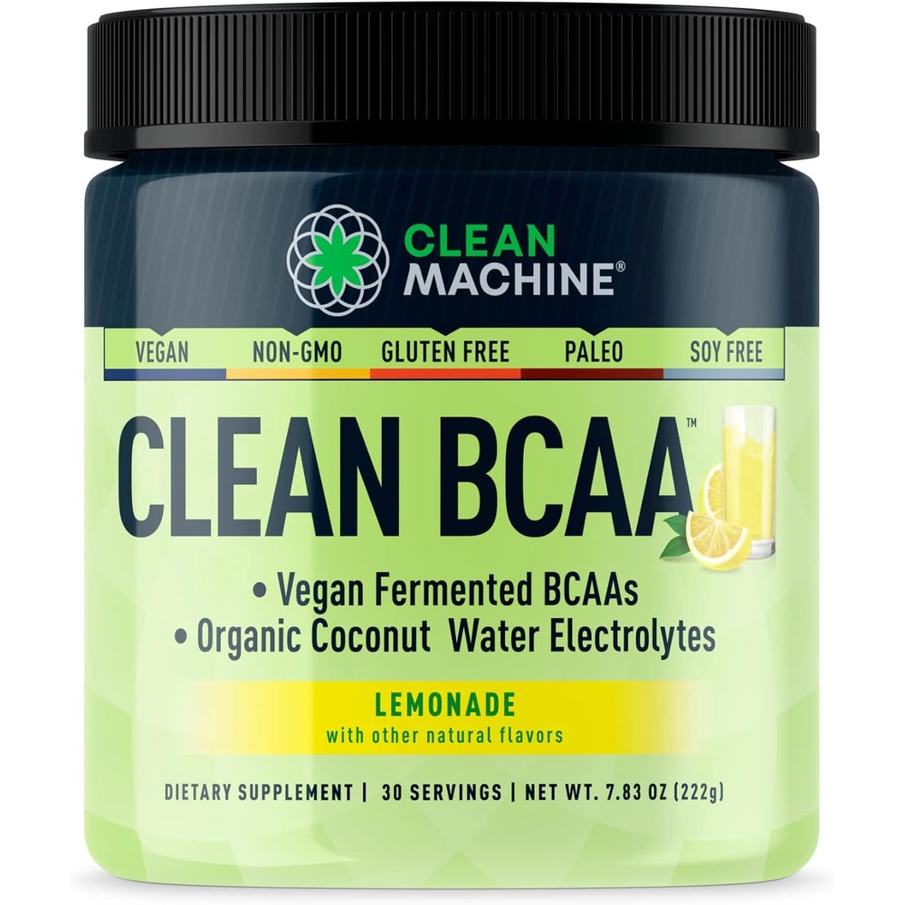 Clean Machine Clean BCAA Lemonade front view vegan recovery powder.